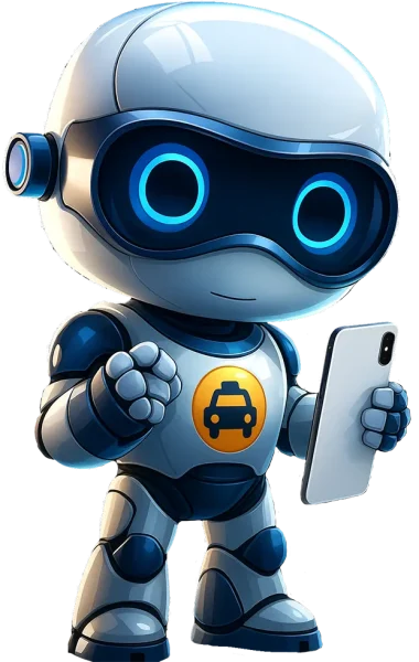 taxi bot mascot, an ai robot with a taxi logo